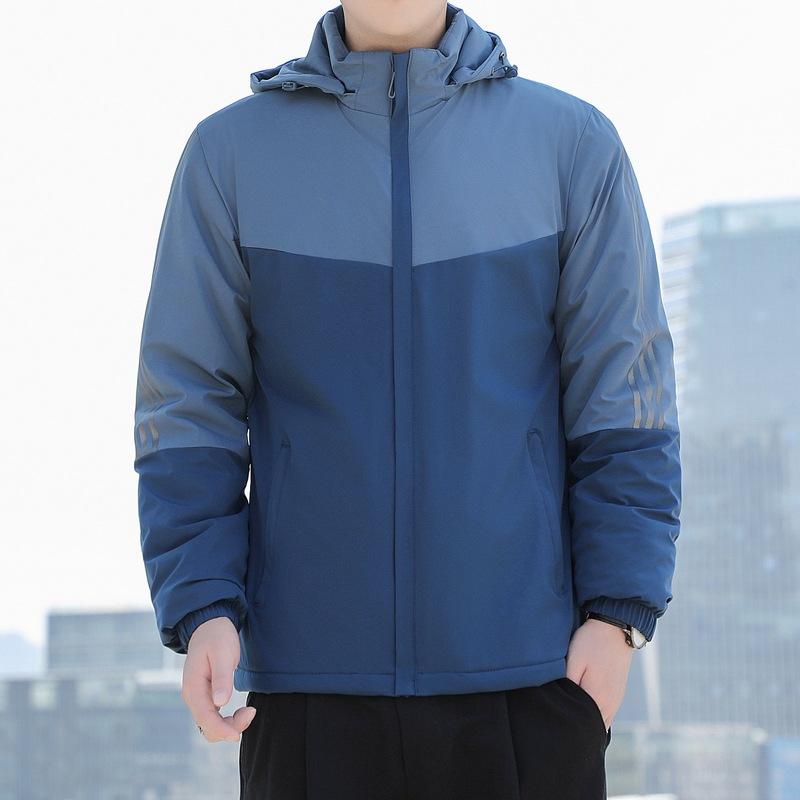 New men's velvet cotton-padded jacket with hooded multi-bag loose large-size youth casual cotton-padded jacket