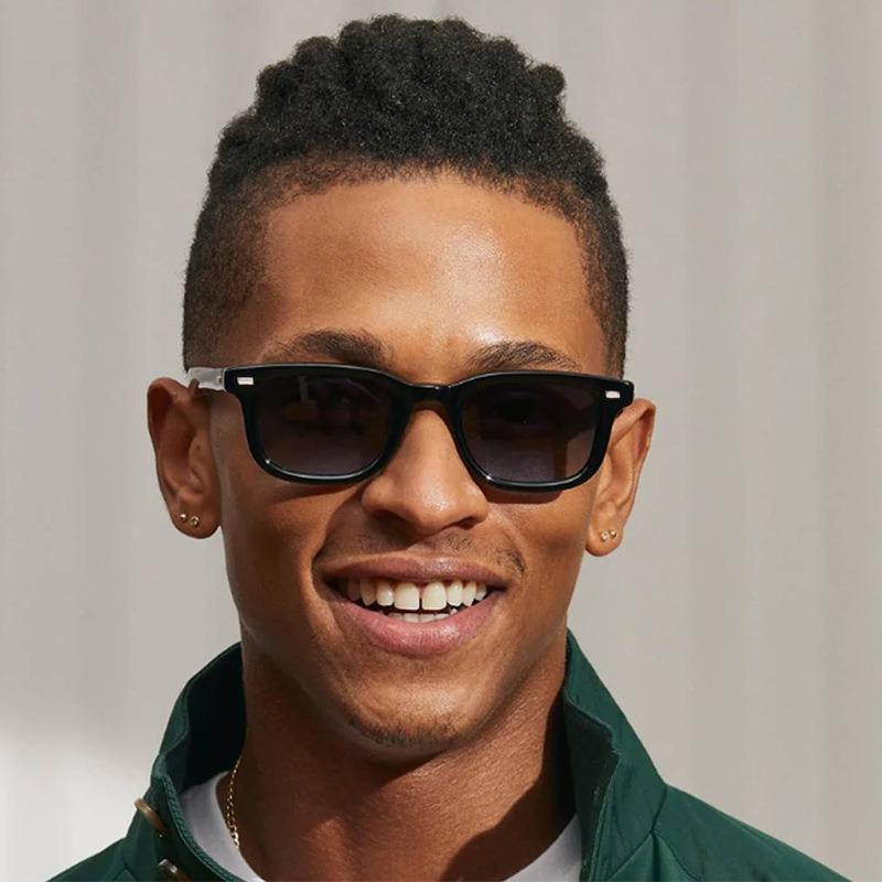 Glossy Black Square Yellow Tint Lens Rivet Detail Retro Sunglasses