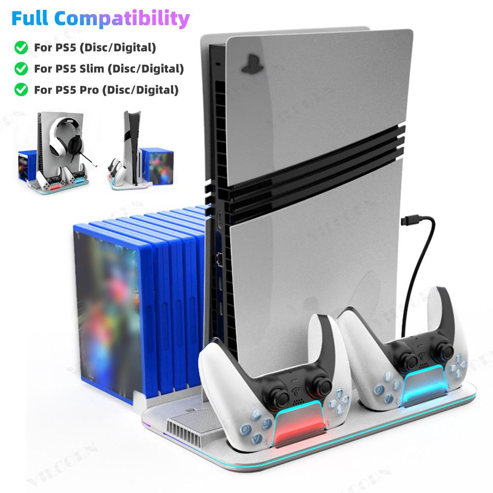 Cooling Stand for PS5 PS5 Slim PS5 Pro Compatible Console with Dual Controller Charger and RGB Light