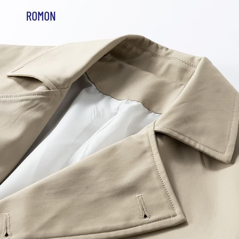 Romon Men's Mid-Length Double-Breasted Trench Coat