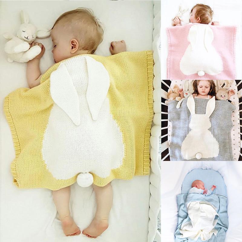 1PC Acrylic Fiber Winter Swaddling Blanket Multifunction Knitted Blanket Bunny Bed Cover Newborn Sleeping Blanket Rabbit Ear