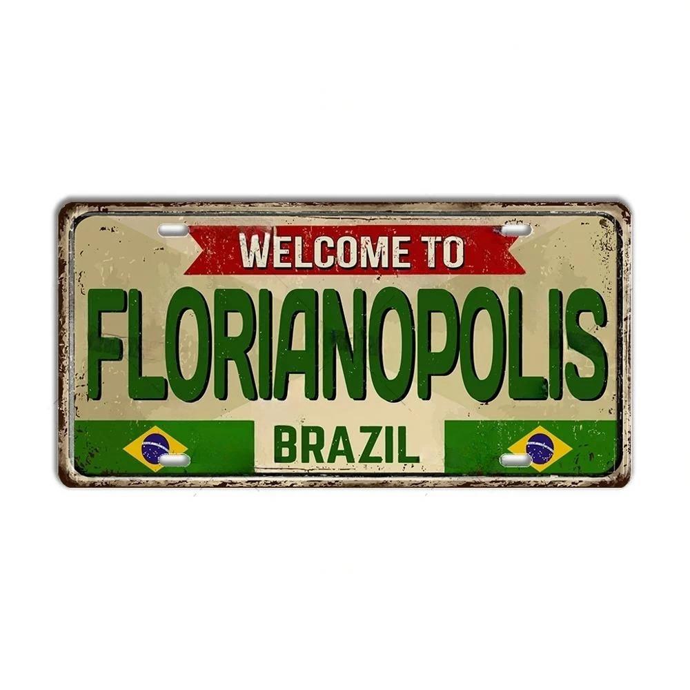 HD Metal Tin Sign Vintage Brazil Cities License Plate Style Retro Wall Art Decor for Home Bar Garage