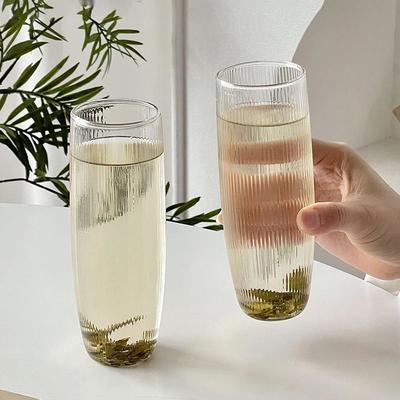Simple Vertical Striped Transparent Heat-resistant Cup Green Tea Glass Water Cup For Juice Tea And Flower Tea For Home Use