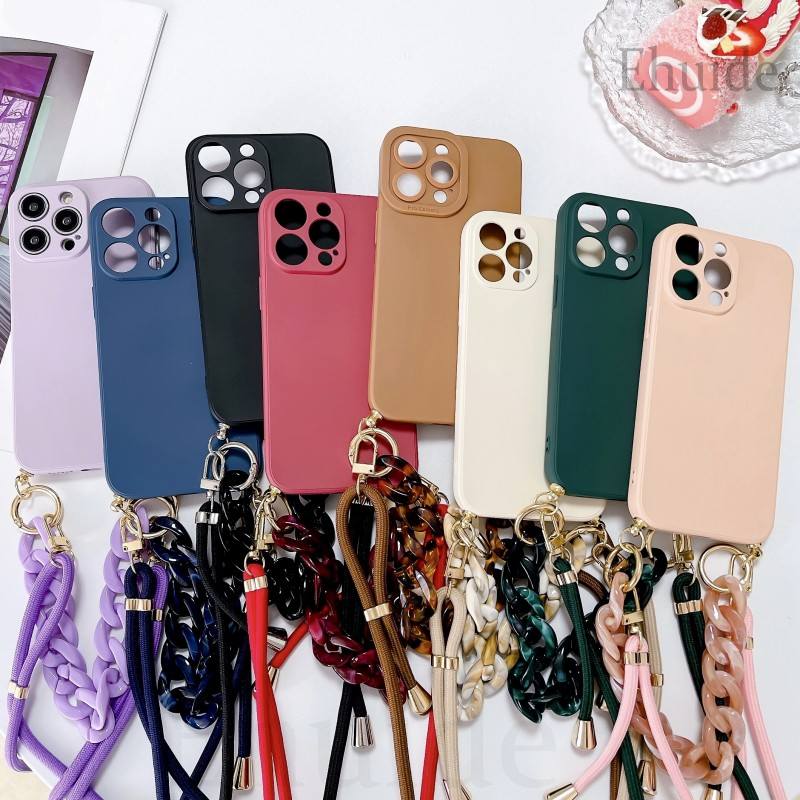Marble Chain Case For OPPO Find X5 Lite X8 Pro Realme 12 C65 C67 C63 Reno 12F 11F 10 Crossbody Strap Lanyard Bracelet Soft Cover
