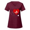 European and American Nurse Caregiver V-Neck Print Shirt with Large Pocket, Short Sleeve T-shirt for Women