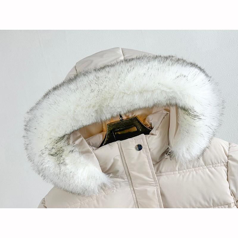 Winter Long Style Teen Girls Jacket Solid Color Slim Fit Fashion Detachable Hat Big Fur Collar Hooded Keep Warm Coat Kids