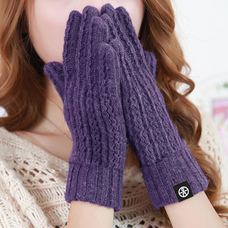 Autumn and Winter Warm Gloves for Women Outdoor Cold Protection Double Layer Thickened Solid Color Knitted Gloves for Cycling Touch Screen Yarn Gloves