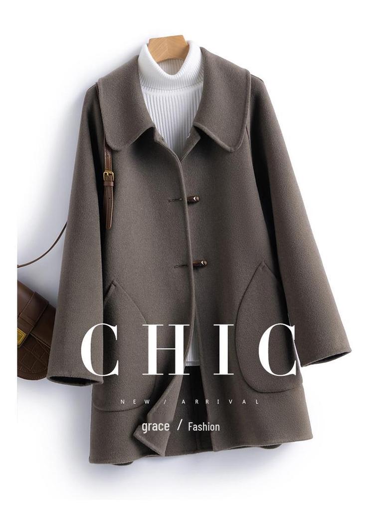 Women's Mid-Length Wool Lapel Coat - 100% Wool, Double-Faced, Loose-Fit, Autumn/Winter