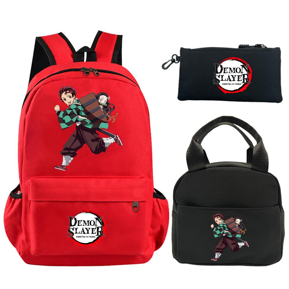3Pcs/set Anime Demon Slayer Printed Backpack with Shoulder Bag Pencil Case for Teenager Student Boy Girl Large Capacity Waterproof Schoolbag Mochila