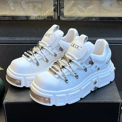 Men's Work Shoes Low Gang Heightening Shoes Fashion Versatile White Footwear Platform Casual Board Shoes Flat Non-slip Sneakers