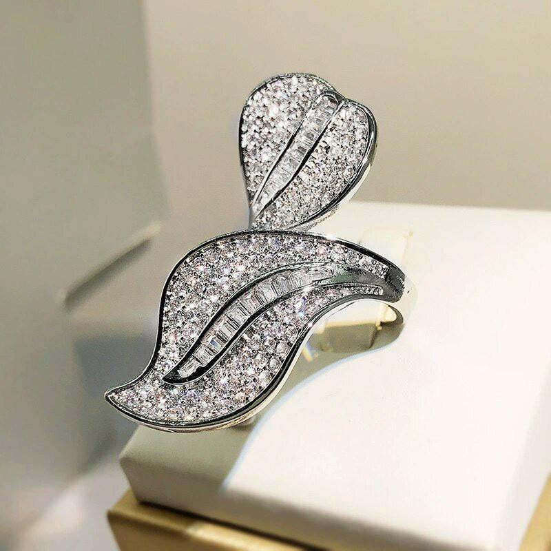 CopperZircon Ring Temperament Large Willow Leaf Full AAA Cubic Zirconia Ring Female Party Wedding Jewelry Gift