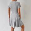 French Round Neck Short Sleeve Dress 2025 Summer New Women's Waist Slimming Floral A-Line Skirt Blue