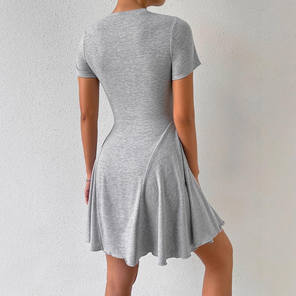 French Round Neck Short Sleeve Dress 2025 Summer New Women's Waist Slimming Floral A-Line Skirt Blue