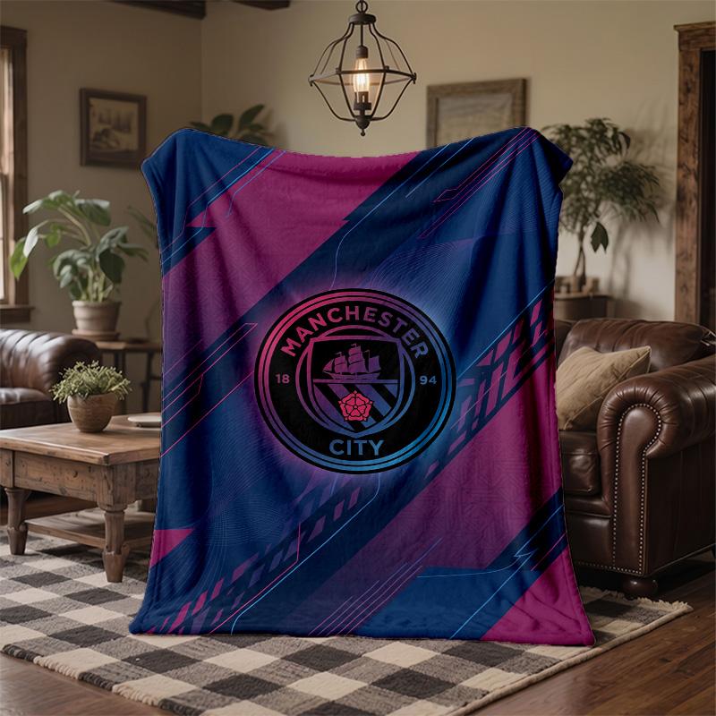 Manchester City Theme Fleece Blanket Cozy Soft Plush Blanket For Bedroom Couch Travel