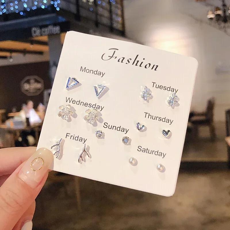 A Suit of Summertime Dazzle Colour Small Stone Sweet Earrings SetS for Women Crystal Clear Butterfly Love Heart Set Paty Jewerly