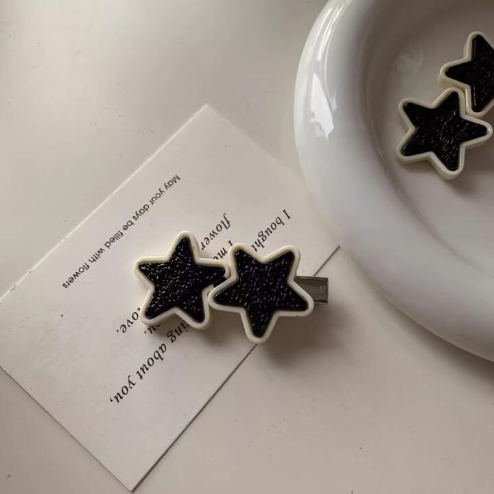 Star Hairpin - Cute Black Hair Accessory for Girls - Side Hairpin - Sweet and Cool Hair Clip - Headwear Cool Star Hairpin