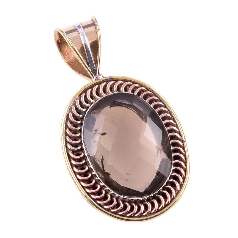 Natural Smoky Quartz 925 Solid Sterling Silver TwoTone Gift Pendant 1.50" E5k55