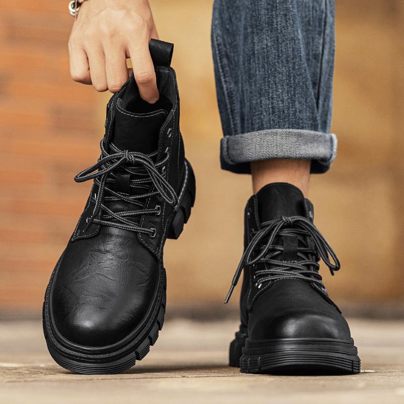 Retro Men's Ankle Boots Waterproof Casual Leather Boots High Top Shoes for Men Non Slip Work Boots
