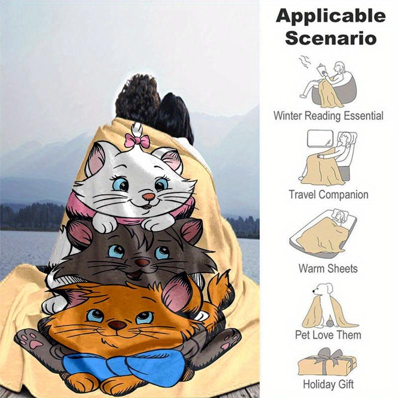 1pc Cartoon Cat Blanket Cute Kitten Throw Blankets for Room Decor, Soft Flannel Throw Blanket, Versatile & Cozy for Bedroom, Gift Home Textile All Sea
