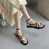 Fashion Fashion Gold Star Decoration Design Flat Sandals Women Black Narrow Band Buckle Roman Shoes Sexy Clip Toe Flip Flops Sandalias