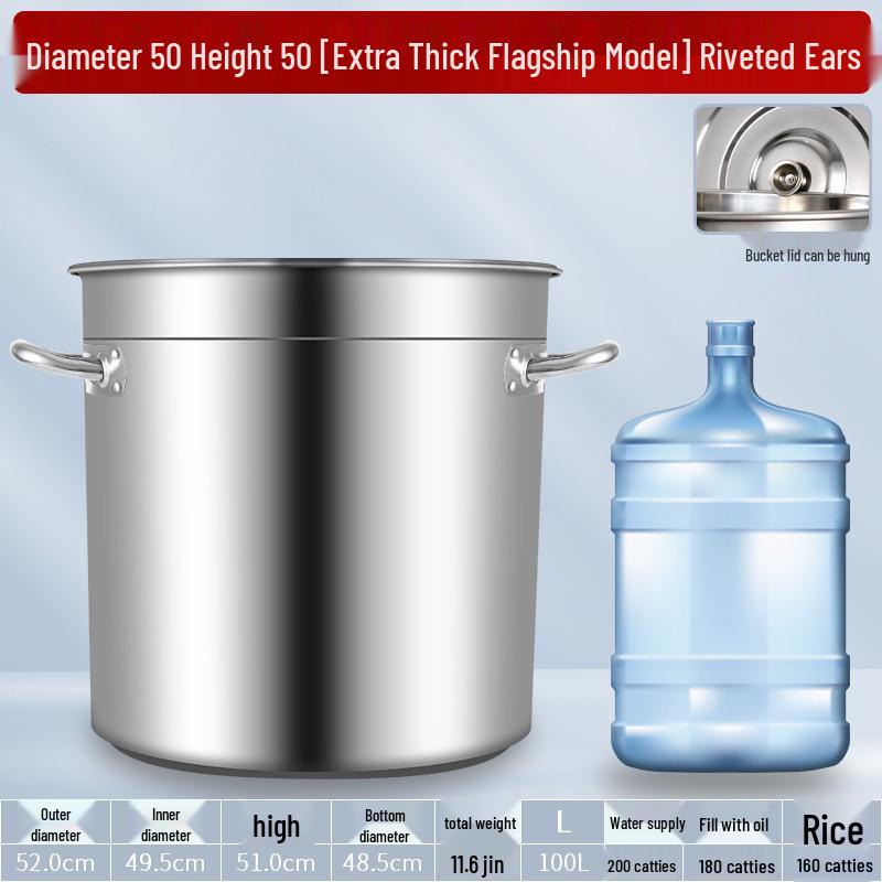 304 Stainless Steel Soup Pot with Lid - Thickened Round Barrel for Commercial Use, Ideal for Rice, Water, Braised Meat, and Porridge.