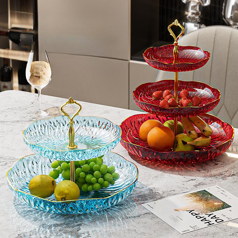 Flower Language Multi-Layer Fruit Plate Living Room Home Coffee Table Light Luxury Crystal Plate Hotel Front Desk Candy Plate Snack Plate