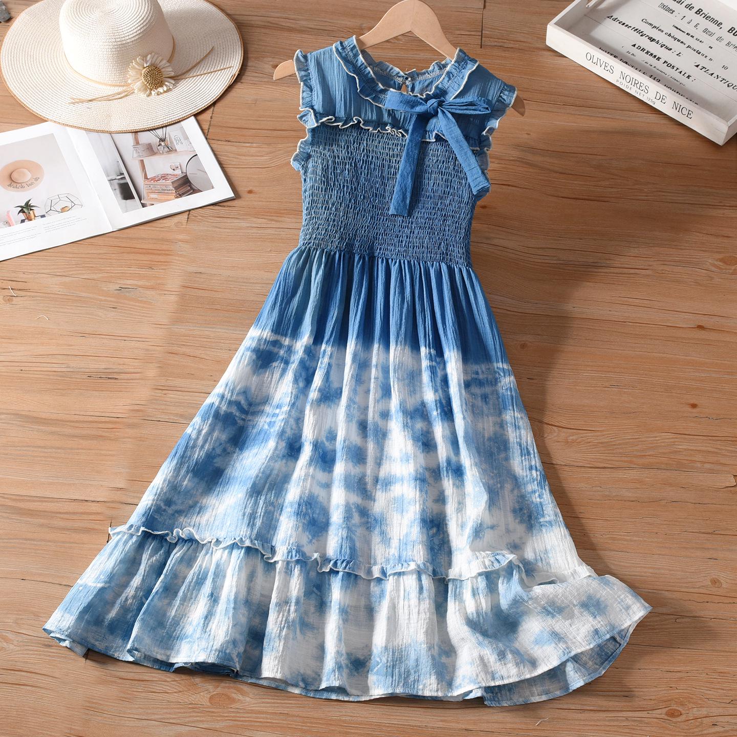 Hand-Dyed French-Style Women s Pleated Cinched Waist Bow Dress One Size