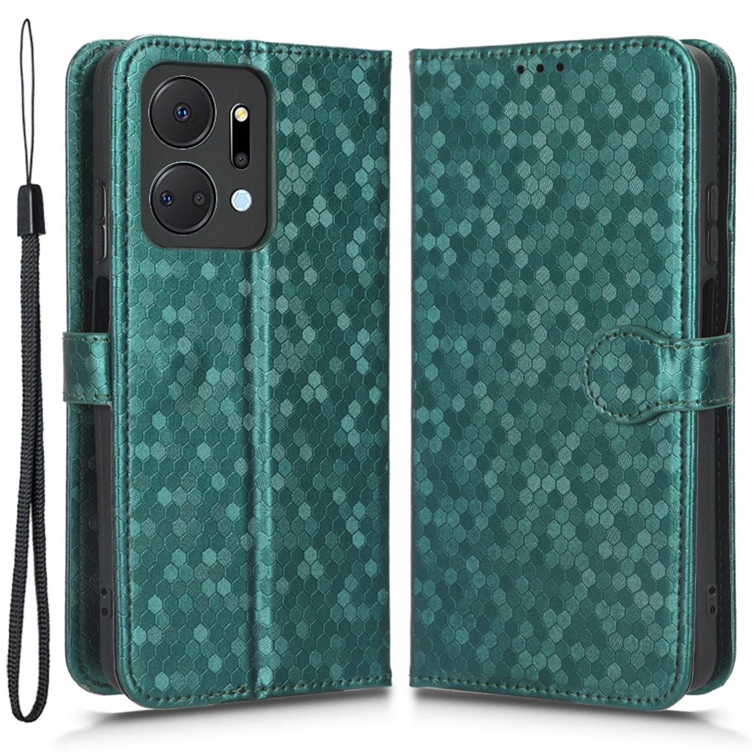 

Чехол-кошелек с тиснением в виде точек для Honor X7a 5G, кожаный чехол-подставка Green