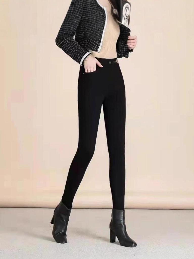 2025 Winter Women's Fleece-Lined High-Waisted Denim Skinny Pants - Slimming, Figure-Flattering, and Elastic Waist.