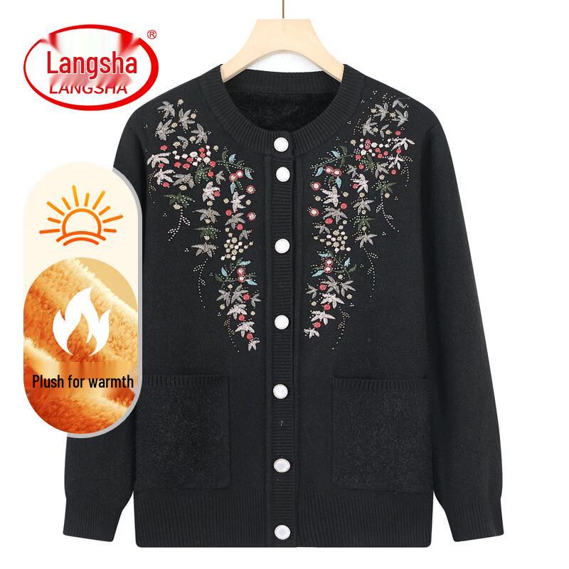 LangSha Women s Fleece Lined Knit Cardigan 4XL