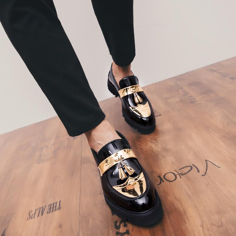 Korean version of British trend pointed casual leather shoes patent leather glossy lazy heightening shoes mens sneakers