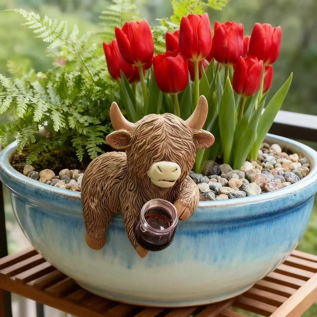 Colgador de Maceta de Vaca Adorno de Vaca Bebiendo Cerveza Personalizado Decoración para Borde de Maceta de Jardín Figura de Vaca Divertida para Balcón
