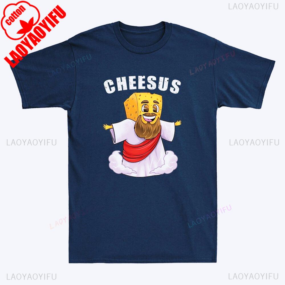 Cheesus Jesus Christ Funny Jesus Cheese Christian God Meme Vintage Unisexs Tshirt Summer Casual Comfort Soft Cotton Tees Tops