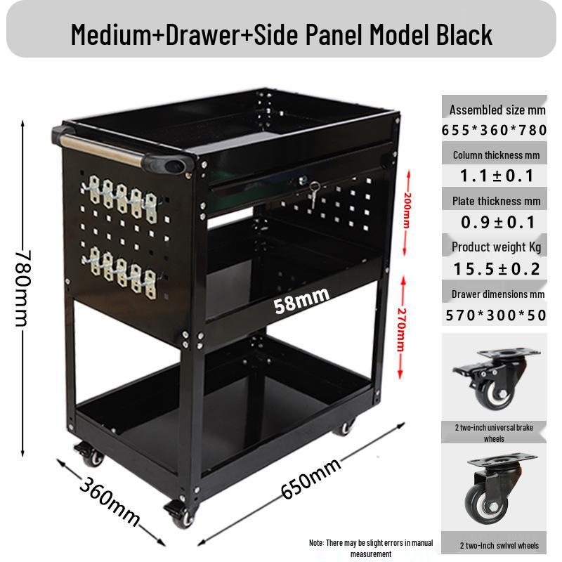 Compact Three-Layer Mobile Tool Cart for Auto Repair and Storage
