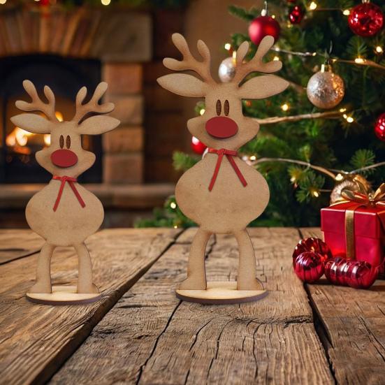 Christmas Freestanding Reindeer Holiday Wooden Standing Reindeer Tabletop Decoration for Xmas Dinner Table Decor