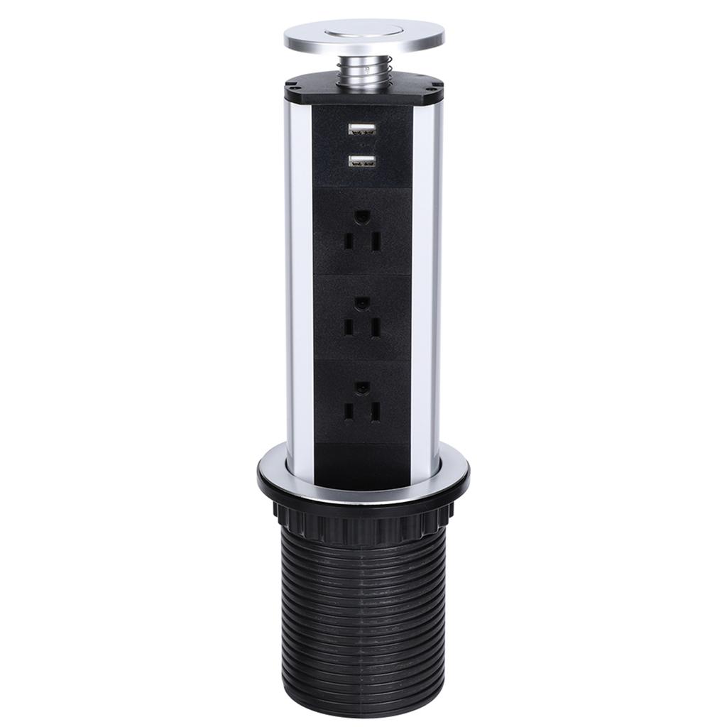 Electrical Power Outlet Up Socket with USB Port Multi Functional Pull for Home Kitchen Worktop Desk Silver Black Aluminium Alloy She
