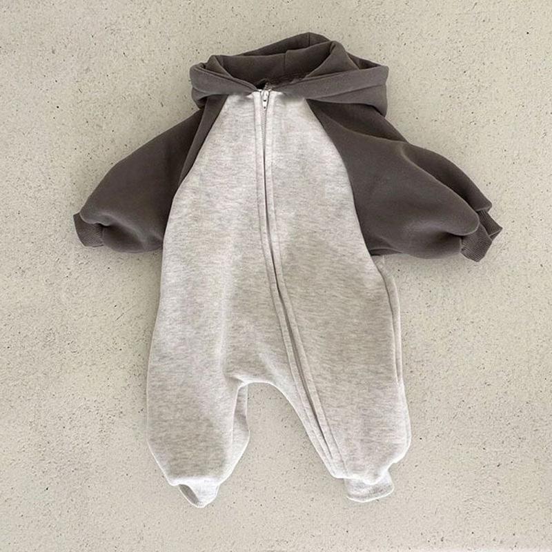Korean Style Winter Hooded Baby Romper - Fleece Zipper Sweatshirt for Boys & Girls