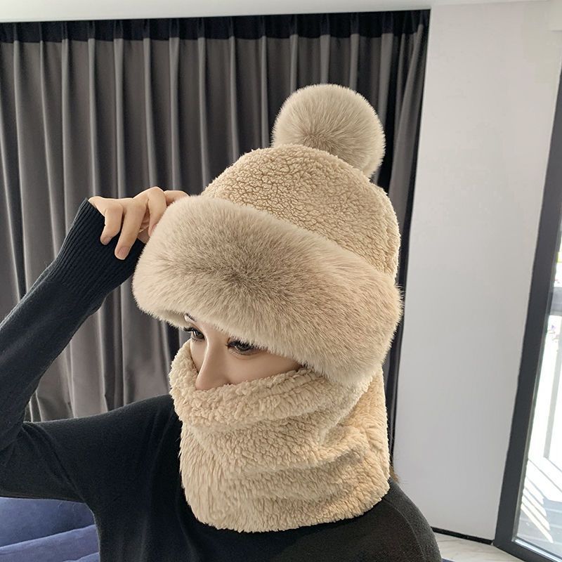 Winter hat women's antifreeze new warm cycling windproof hat cold-proof thickened neck cover scarf integrated mask