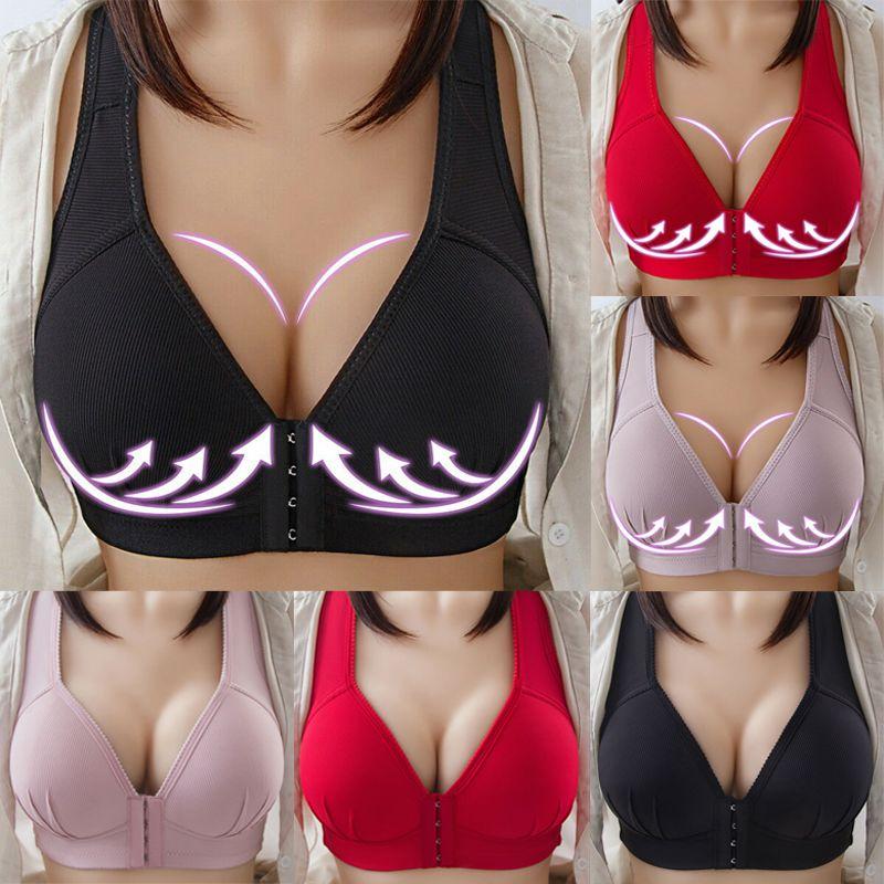 Womens Front Fastening Non-wire Push Up Bra With Soft Lined Deep-v Design For Ultimate Comfort