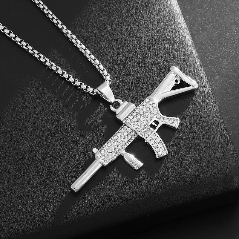 Hip-Hop Crystal Pistol Pendant, Personalized Men and Women Punk Cool Rock Rap Trend Necklace Trend Jewelry Gift