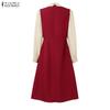 ZANZEA Women Turn Down Collar Casual Long Sleeve Patchwork Dress