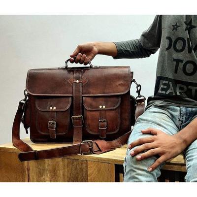 18 Polegada Couro Vintage Feito à Mão Mensageiro de Viagem Escritório Bolsa Transversal Pasta para Laptop Pasta de Computador Bolsa Universitária para Homens e Mulheres