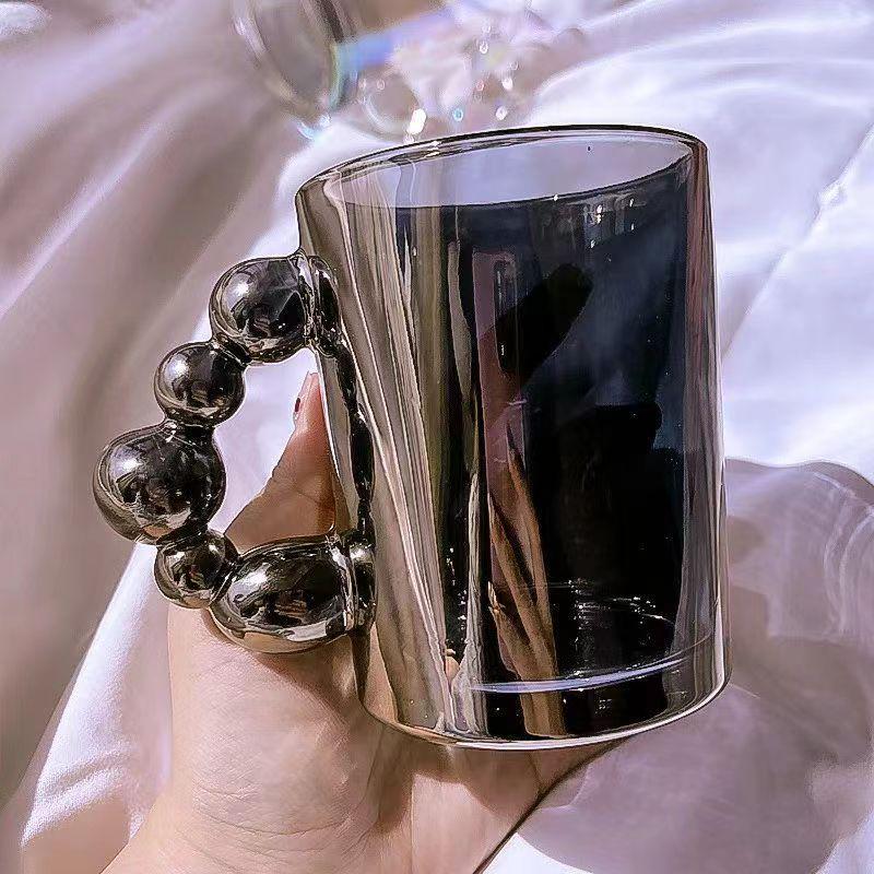 Wanghong Bubble Glass Cup with Pearl Handle - Multipurpose for Water, Milk, Coffee, Beer, or Beverages