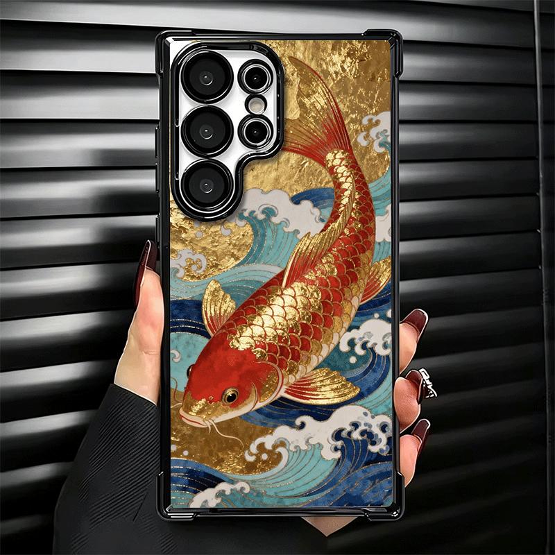 Golden Carp Lucky Koi Plating Phone Case For Samsung Galaxy S24 S25 FE S26 Edge S23 Ultra S22 S21 Plus S20 Anti-Fall Airabag Cov