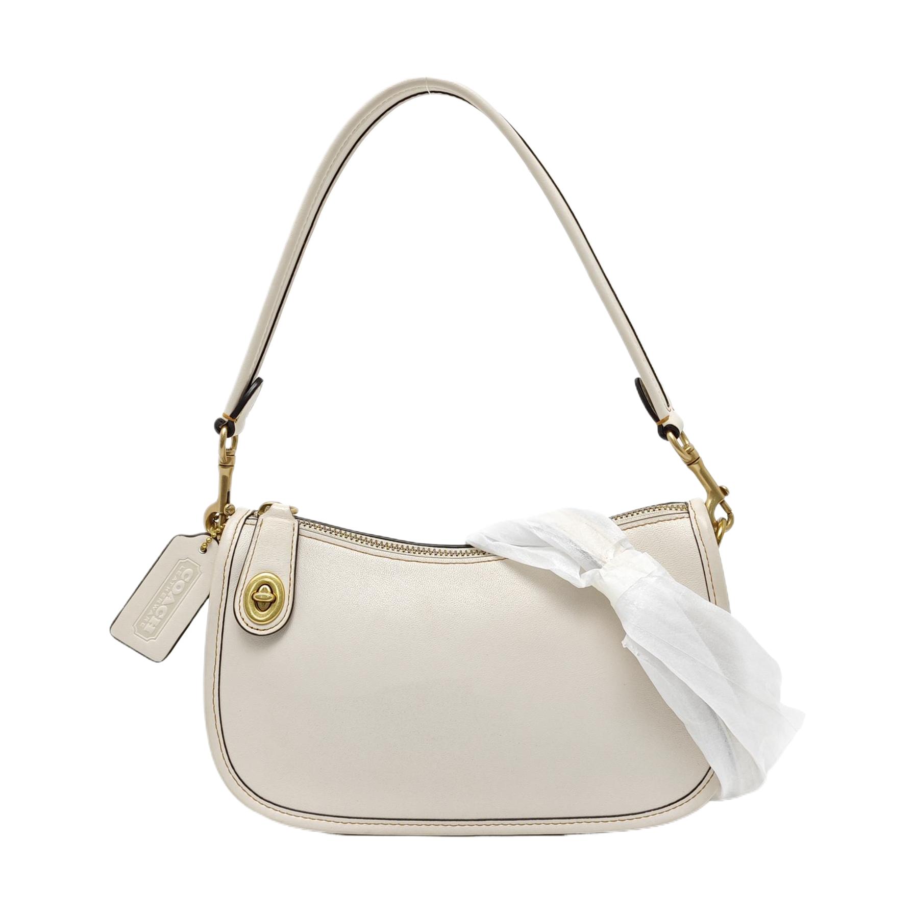 [Pre-Owned] Swinger White Leather Shoulder Bag With Gold Hardware - Excellent #J3BUA ONE SIZE