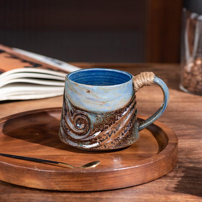 Hemp rope wave pattern creative ceramic cup office mug afternoon teacup coarse pottery coffee cup personalized water cup light luxury