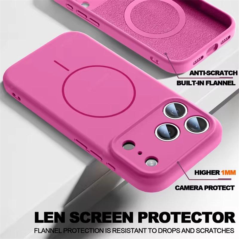 Magnetic Wrist Strap Liquid Silicone Phone Case For iPhone 12 13 16 17 Pro Max Air 15 14 16 Plus 16E Magsafe Lanyard Cover