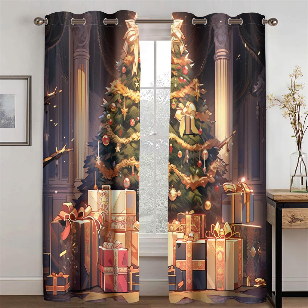 3D Christmas New Year Castle Exquisite Curtains Fairy Tale Style 2pcs Fit Children's Room Living Room Bedroom Decor