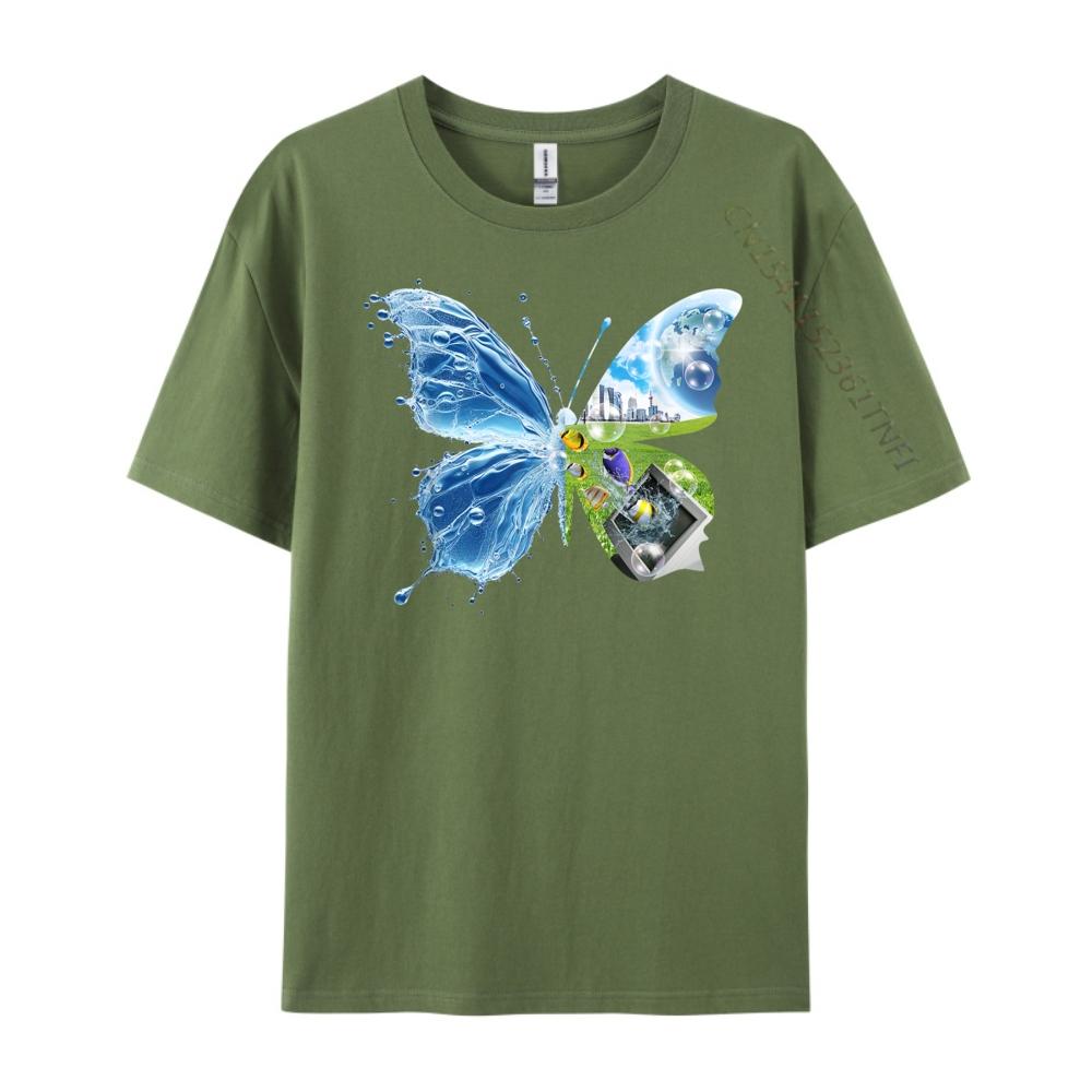 Frutiger Aero Ästhetik Schmetterling Computer Fische Landschaft Niedlich Übergroßes T-Shirt Camisetas Street Wear T-Shirts
