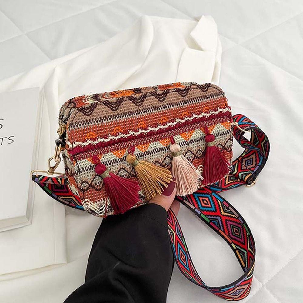 Bohemian Fringe Cloth Handbag Crossbody Bags Small Square Bag Ethnic Style Bag Women Shoulder Bag